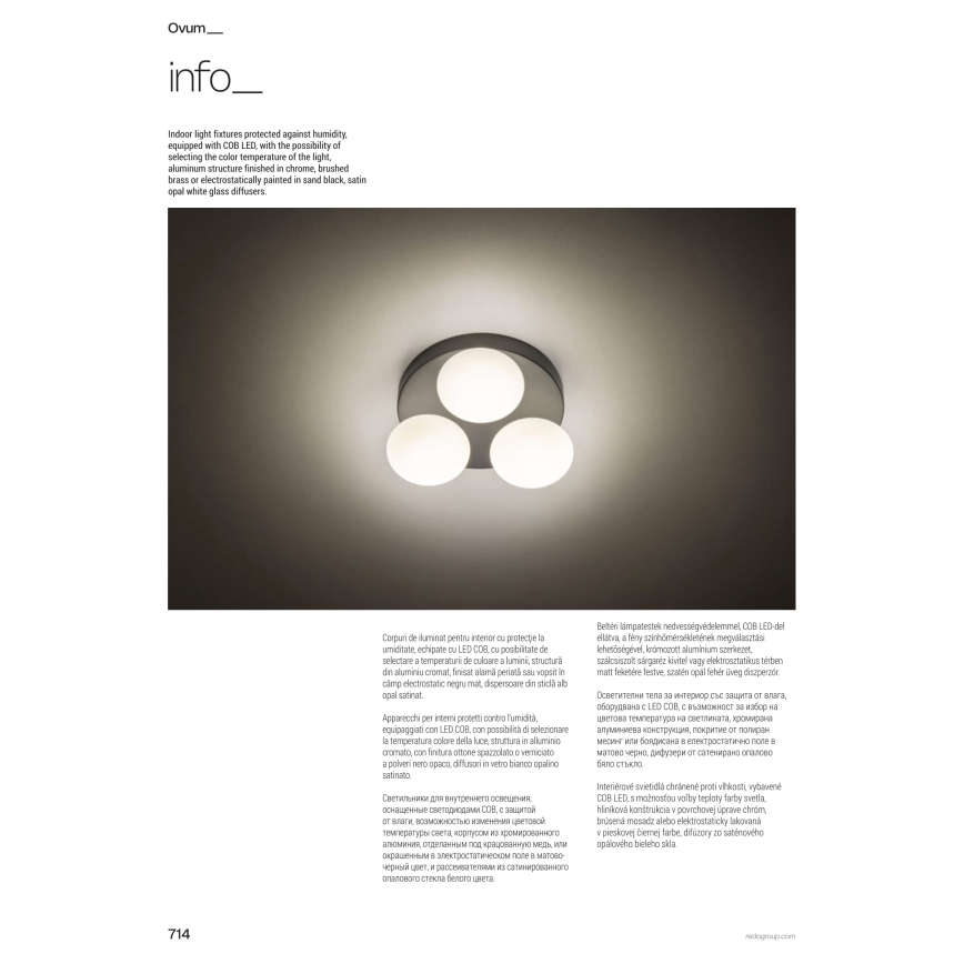 Redo 01-4307 - LED kopalniško stropno svetilo OVUM 3xLED/5W/230V 3000/4000K CRI 90 Ø 24 cm IP44 bela/medenina