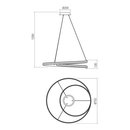 Redo 01-4363 - LED zatemljiv lestenec na kablu TORSION LED/60W/230V 2700/3000/4000K CRI 90 premer 75,2 cm bela