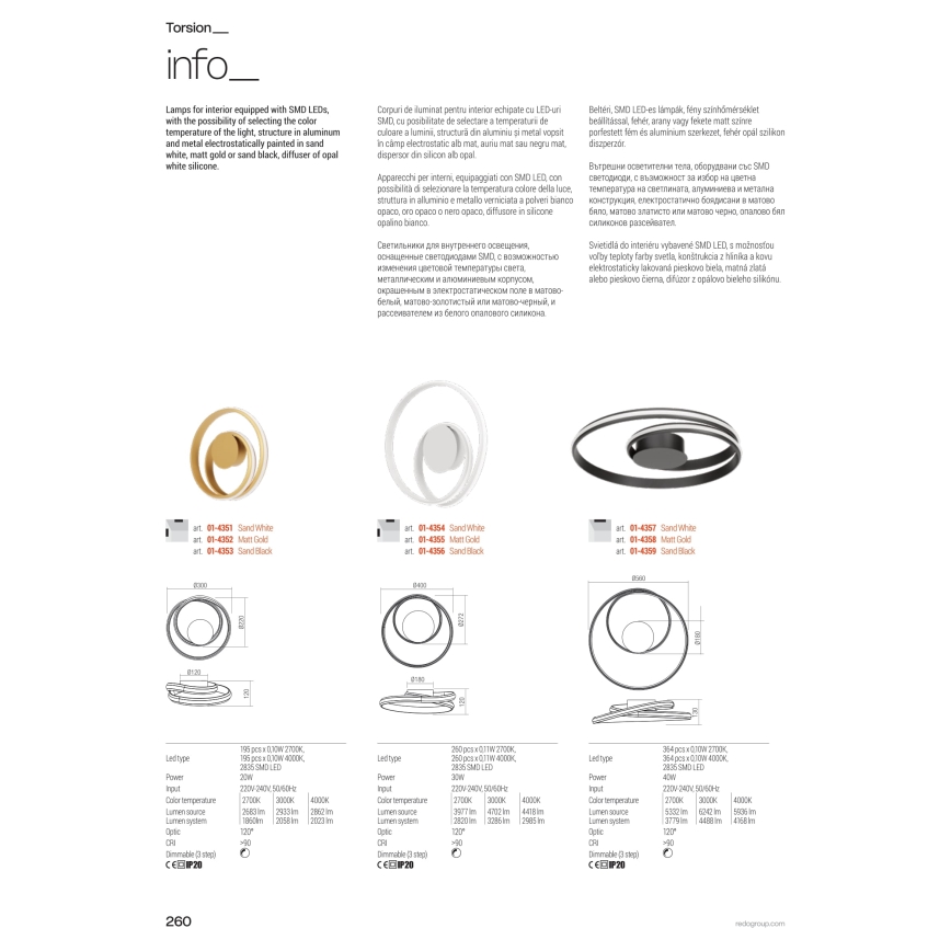 Redo 01-4364 - Zatemnljiv LED lestenec na kablu TORSION LED/60W/230V 2700/3000/4000K CRI 90 premer 75,2 cm zlata