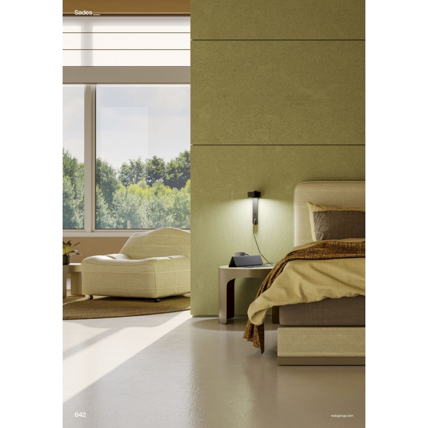 Redo 01-4643 - LED stensko svetilo SADES LED/6W/230V CRI 90 USB črna