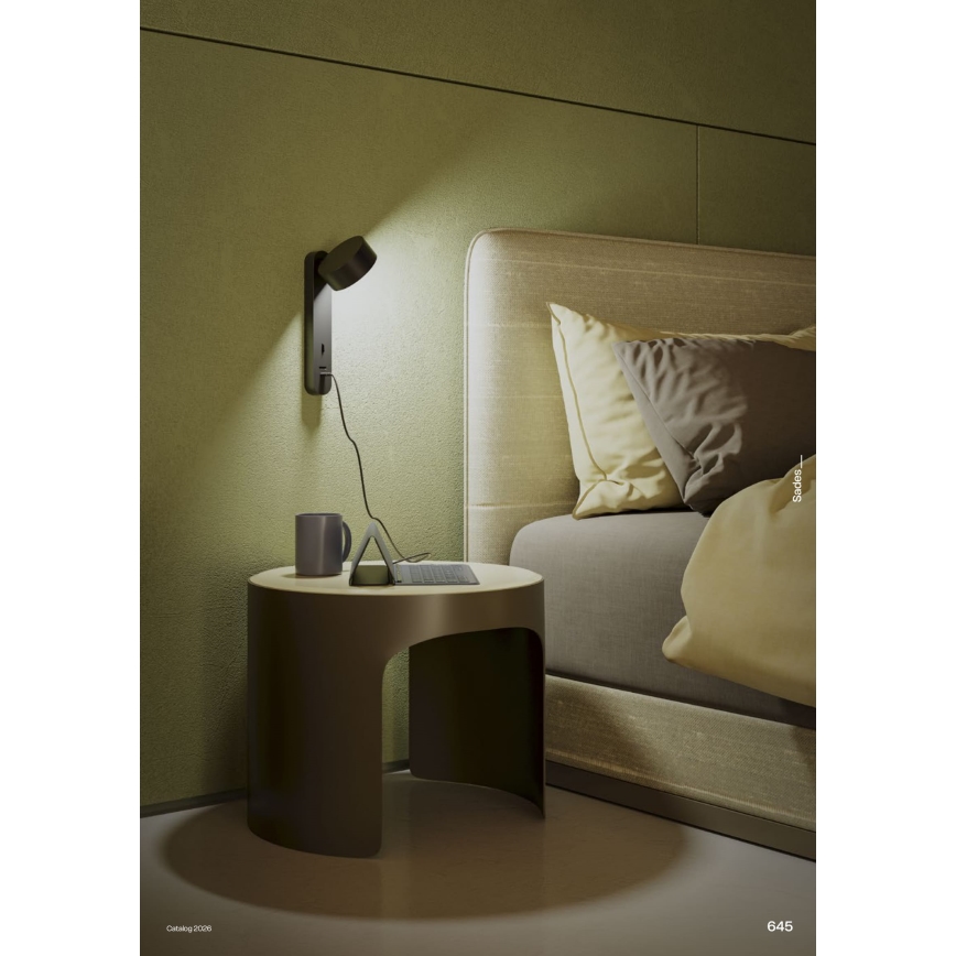 Redo 01-4643 - LED stensko svetilo SADES LED/6W/230V CRI 90 USB črna