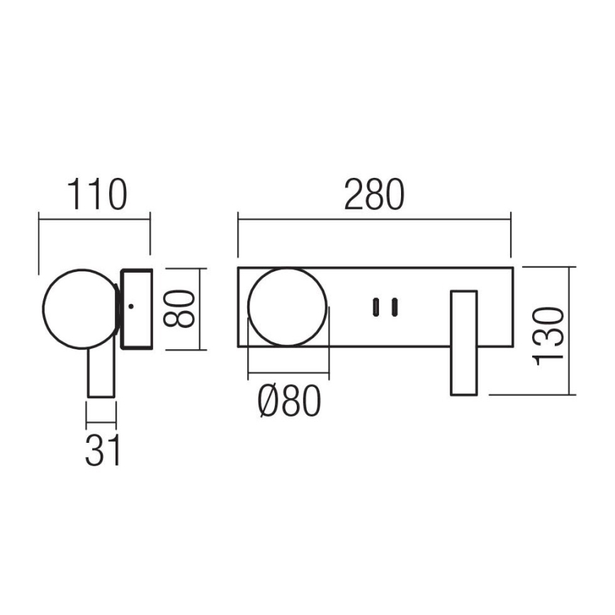 Redo 01-4660 - LED stensko svetilo NORMA LED/5W/230V + LED/3W CRI 90 USB bela