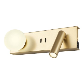 Redo 01-4661 - LED stenska svetilka NORMA LED/5W/230V + LED/3W CRI 90 USB bela/zlata