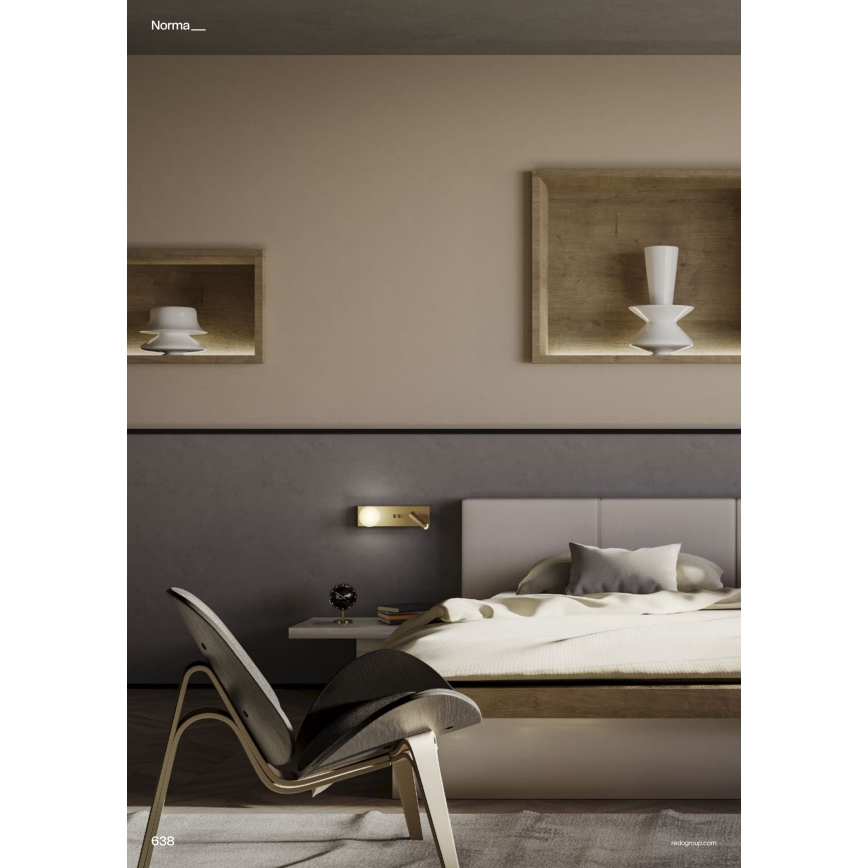 Redo 01-4661 - LED stenska svetilka NORMA LED/5W/230V + LED/3W CRI 90 USB bela/zlata