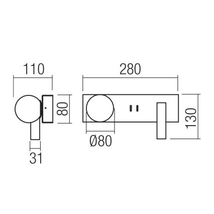 Redo 01-4661 - LED stenska svetilka NORMA LED/5W/230V + LED/3W CRI 90 USB bela/zlata