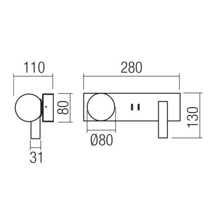 Redo 01-4663 - LED stenska svetilka NORMA LED/5W/230V + LED/3W CRI 90 USB bela/črna