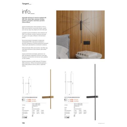 Redo 01-4675 - LED stenska svetilka TANGENT LED/9W/230V 2700/2850/3000K 73 cm CRI 90 črna