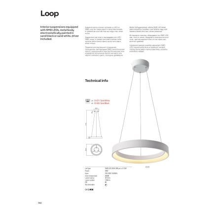 Redo 01-671 - LED Lestenec na vrvici LOOP LED/38W/230V pr. 45 cm bela