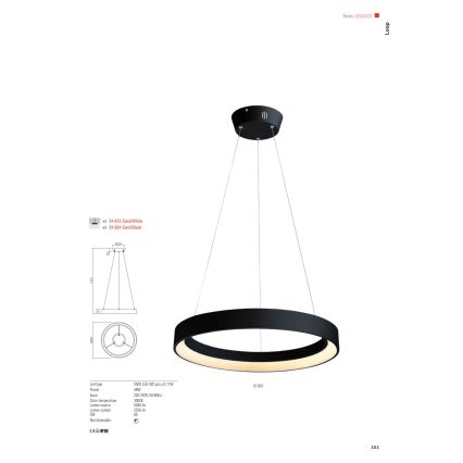 Redo 01-672 - LED Lestenec na vrvici LOOP LED/48W/230V pr. 60 cm bela