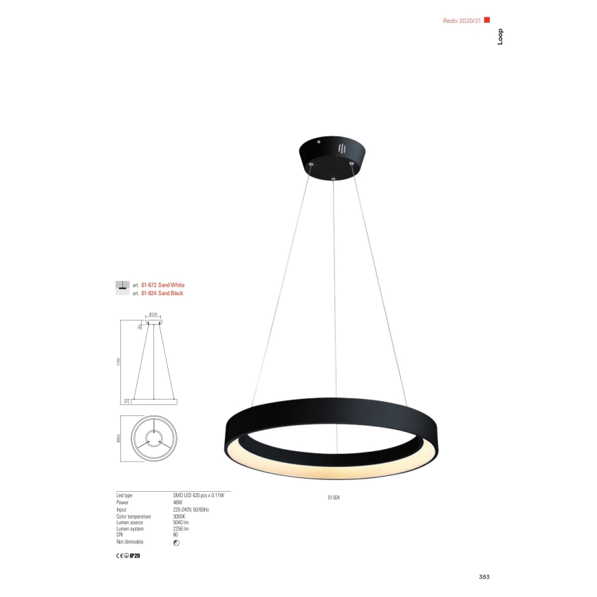 Redo 01-672 - LED Lestenec na vrvici LOOP LED/48W/230V pr. 60 cm bela