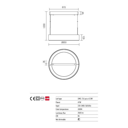 Redo 01-924 - LED Lestenec na vrvici BOND LED/47W/230V 3000K siv