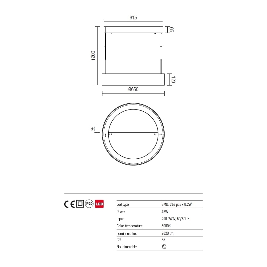 Redo 01-924 - LED Lestenec na vrvici BOND LED/47W/230V 3000K siv