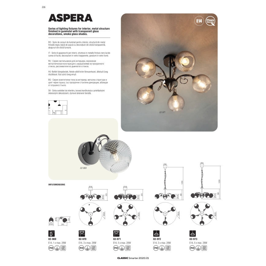 Redo 02-973 - Lestenec na verigi ASPERA 5xE14/28W/230V črna