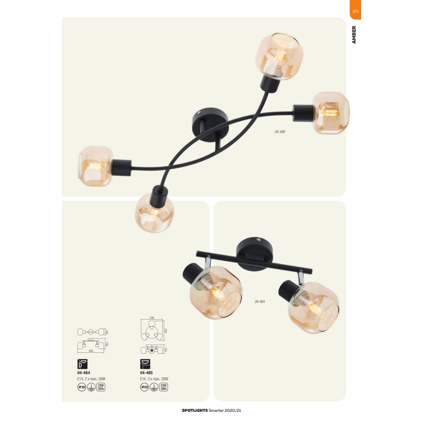 Redo 04-483 - Stenski reflektor AMBER 1xE14/28W/230V