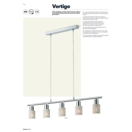 Redo 04-509 - Viseči lestenec na žici VERTIGO 5xE14/28W/230V sijajni krom/bela