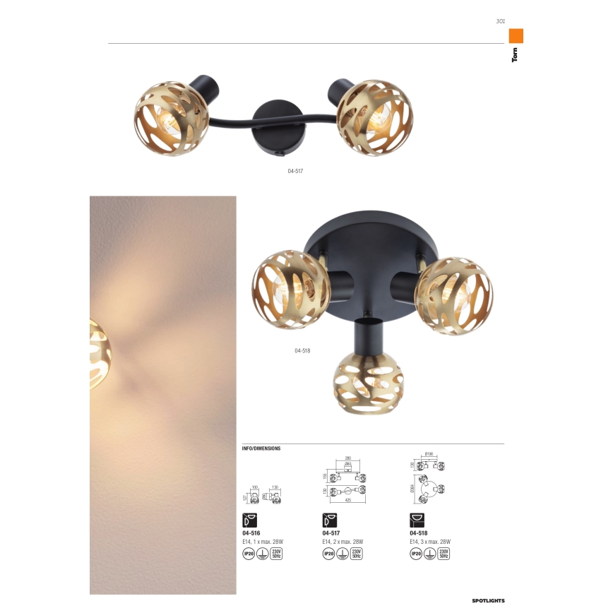 Redo 04-516 - Stenski reflektor TORN 1xE14/28W/230V