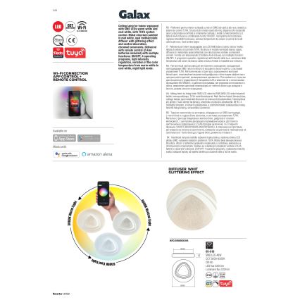 Redo 05-919 - zatemnljivo stropno LED svetilo GALAX LED/48W/230V 3000-6500K Wi-Fi Tuya, premer 48 cm, belo + daljinski upravljalnik