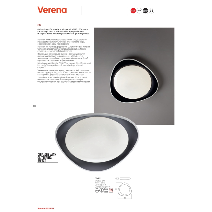 Redo 05-922 - LED Stropna svetilka VERENA LED/24W/230V antracit