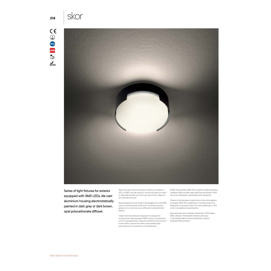 Redo 90006 - LED Zunanja stropna svetilka SKOR LED/16W/230V pr. 25 cm IP54 rjava