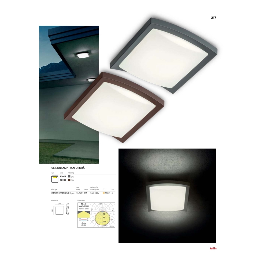 Redo 90008 - LED Zunanja stropna svetilka TALLIN LED/21W/230V 24,5x24,5 cm IP54 rjava