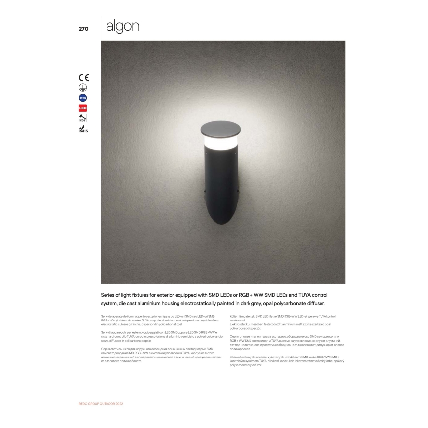 Redo 90073 - LED RGBW zunanja stenska svetilka ALGON LED/6W/230V Wi-Fi Tuya IP65 antracit