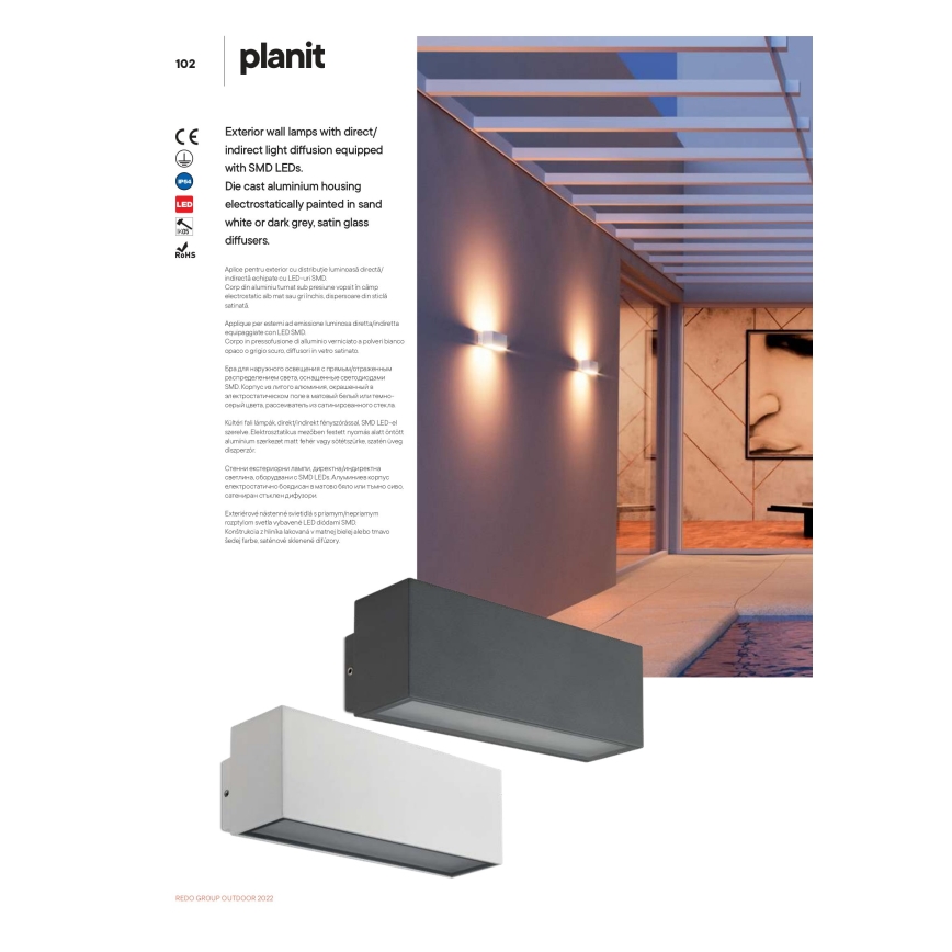 Redo 90095 - LED zunanja stenska svetilka PLANIT LED/10W/230V 3000K IP54 bela