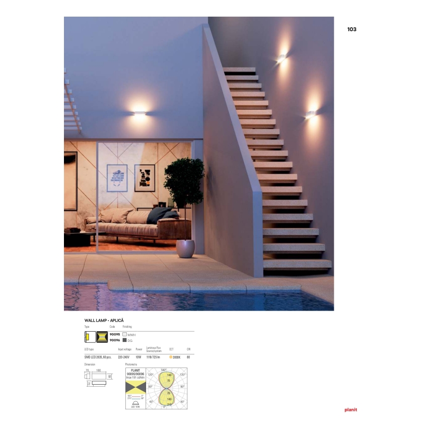 Redo 90095 - LED zunanja stenska svetilka PLANIT LED/10W/230V 3000K IP54 bela