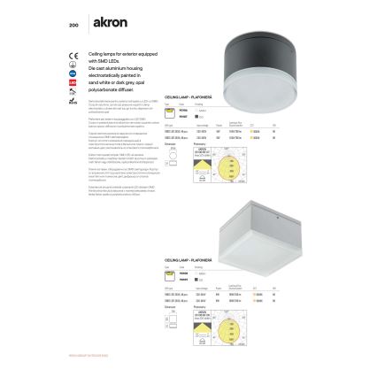 Redo 90107 - LED Zunanja stropna svetilka AKRON 1xLED/9W/230V pr. 10,8 cm IP54