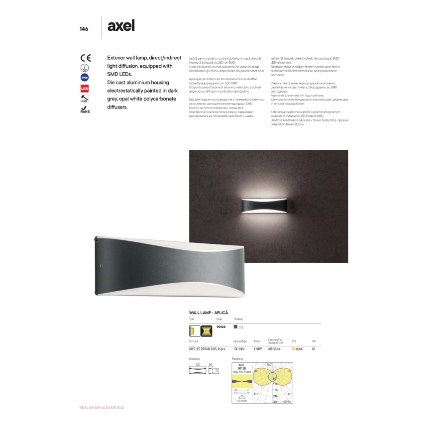 Redo 90126 - LED zunanja stenska svetilka AXEL LED/7W/230V 3000 IP65 antracit