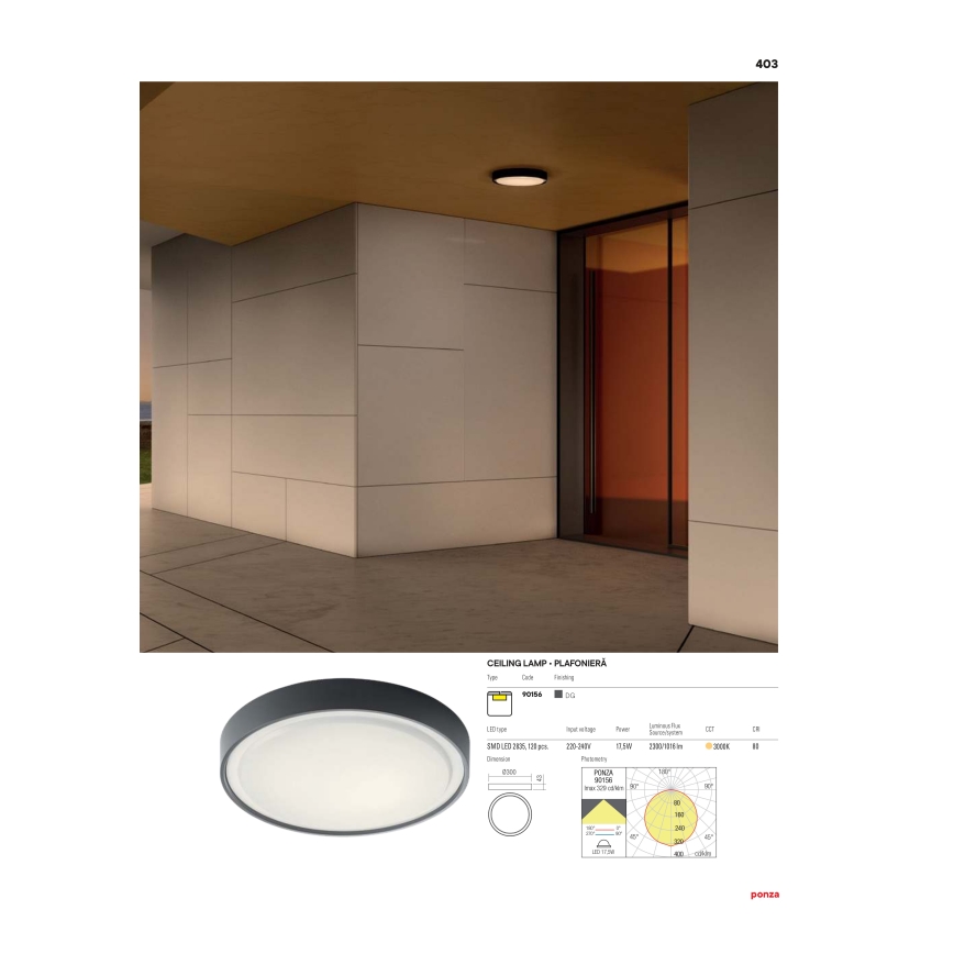 Redo 90156 - LED Zunanja stropna svetilka PONZA LED/18W/230V pr. 30 cm IP65