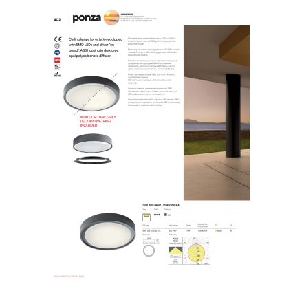 Redo 90156 - LED Zunanja stropna svetilka PONZA LED/18W/230V pr. 30 cm IP65