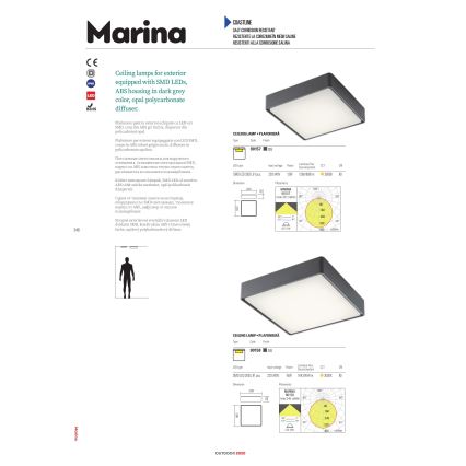 Redo 90157 - LED Zunanja stropna svetilka MARINA LED/12W/230V 22x22 cm IP65 antracit