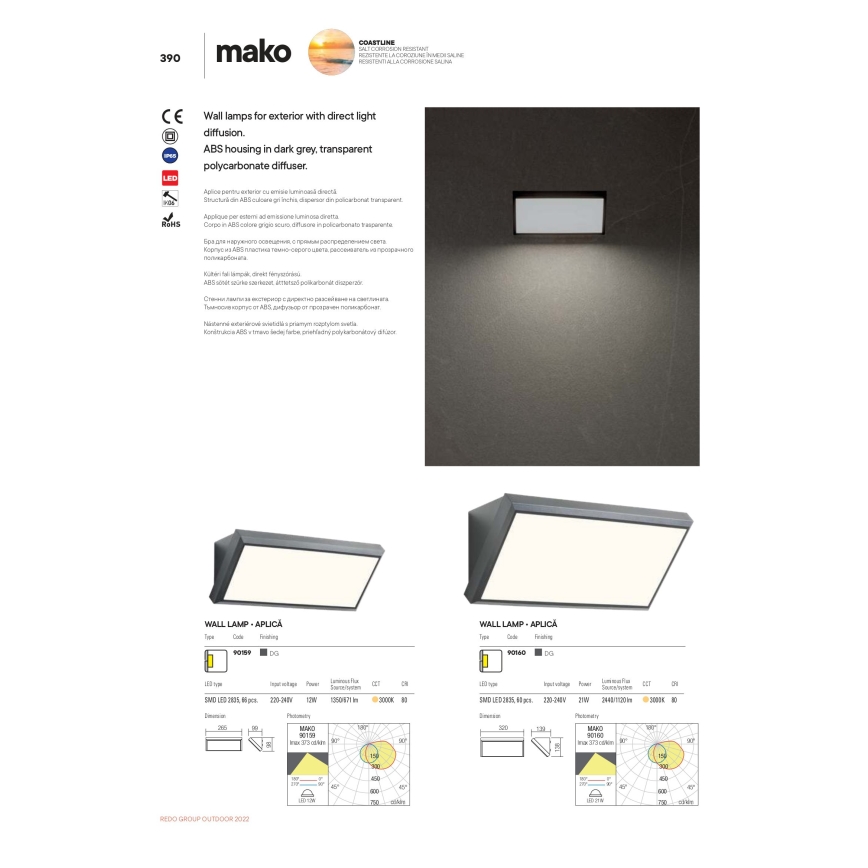 Redo 90160 - LED Zunanja stenska svetilka MAKO 1xLED/21W/230V IP65
