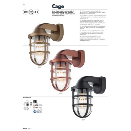 Redo 90205 - Zunanja stenska svetilka CAGE 1xE27/28W/230V IP44 medenina