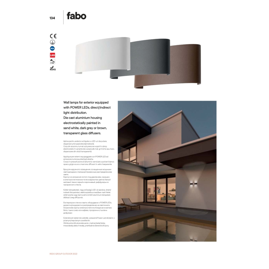 Redo 90226 - LED Zunanja stenska svetilka FABO LED/6W/230V 3000K IP54 siva