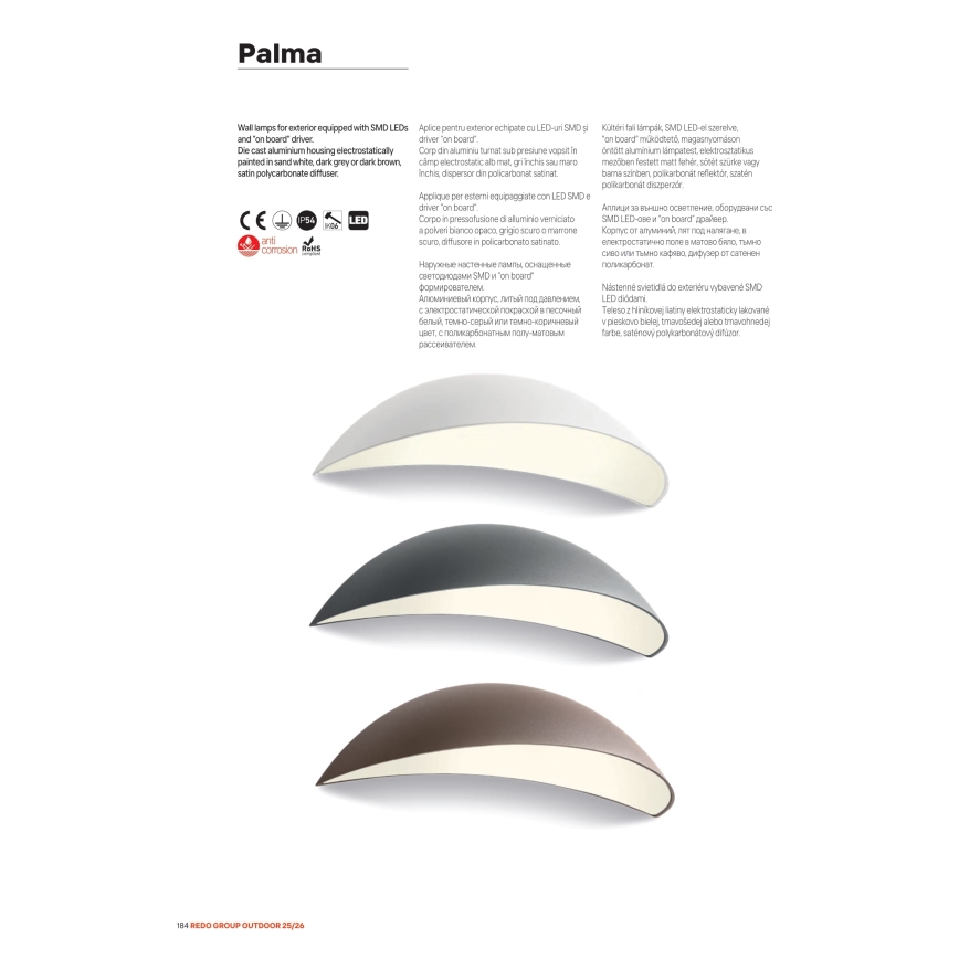 Redo 90235 - LED zunanja stenska svetilka PALMA LED/18W/230V 3000K IP54 antracitna