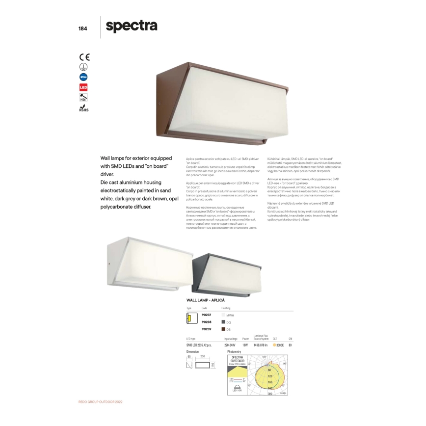 Redo 90239 - LED Zunanja stenska svetilka SPECTRA LED/16W/230V 3000K IP54 rjava