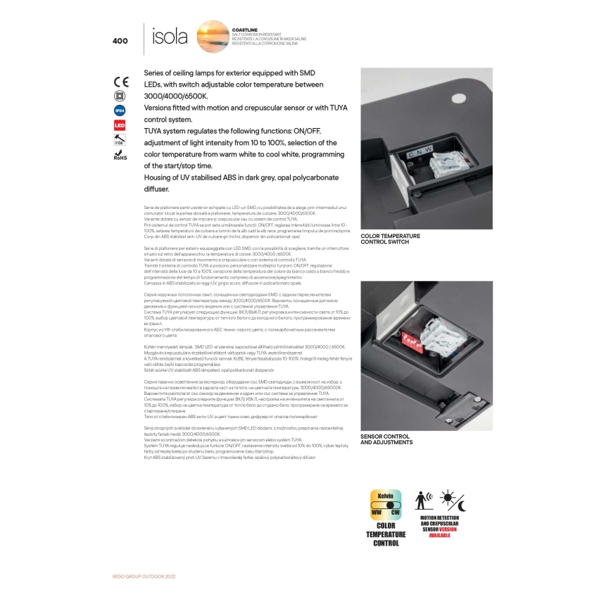Redo 90286 - LED Zunanja stropna svetilka ISOLA LED/24W/230V pr. 26 cm 3000/4000/6500K IP54 antracit