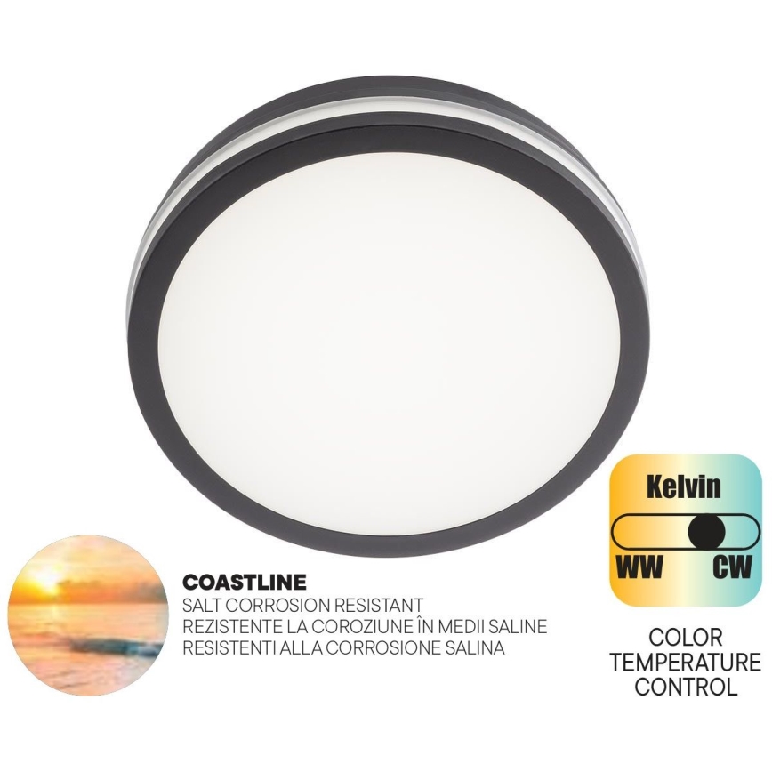 Redo 90286 - LED Zunanja stropna svetilka ISOLA LED/24W/230V pr. 26 cm 3000/4000/6500K IP54 antracit
