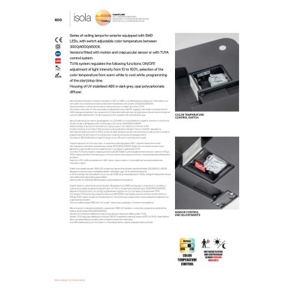 Redo 90292 - LED Zunanja stropna svetilka s senzorjem ISOLA LED/24W/230V 26x26 cm 3000/4000/6500K IP54 antracit