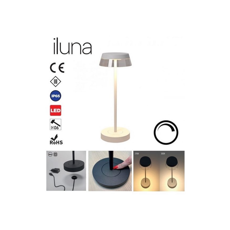 Redo 90306 - LED Zatemnitvena namizna svetilka na dotik ILUNA LED/2,5W/5V 2700-3000K 3000 mAh IP65 bela