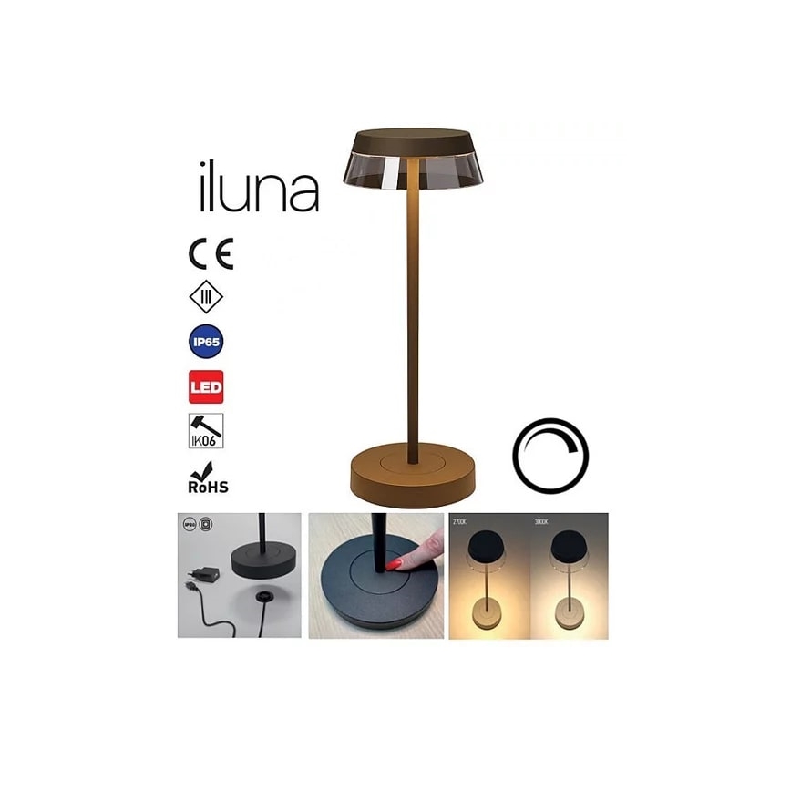 Redo 90308 - LED Zatemnitvena namizna svetilka na dotik ILUNA LED/2,5W/5V 2700-3000K 3000 mAh IP65 rjava