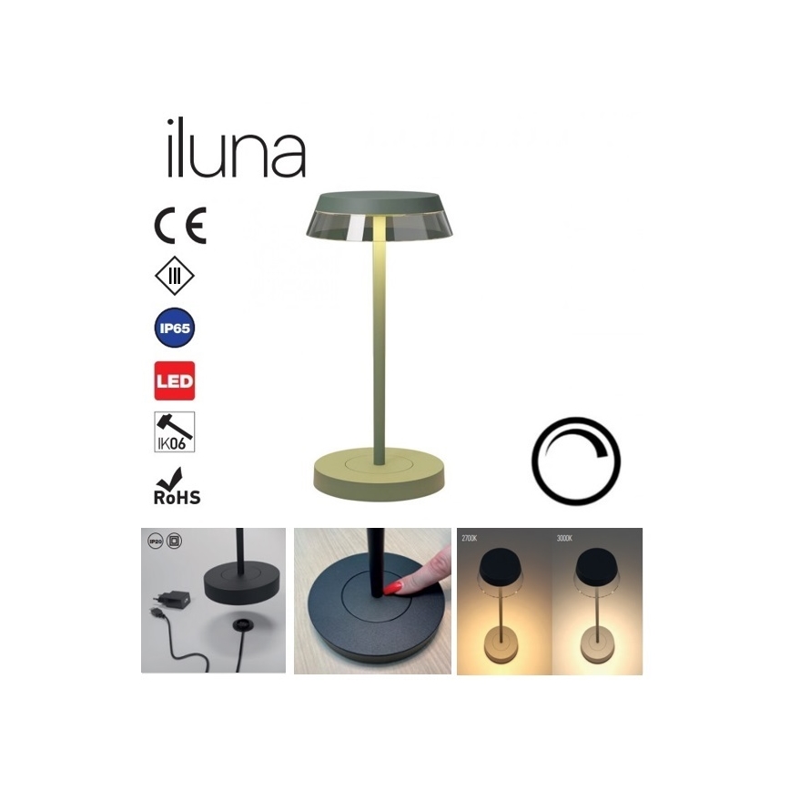 Redo 90309 - LED Zatemnitvena namizna svetilka na dotik ILUNA LED/2,5W/5V 2700-3000K 3000 mAh IP65 zelena