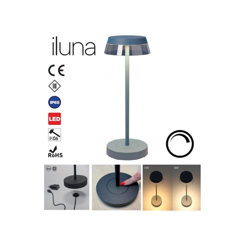 Redo 90310 - LED Zatemnitvena namizna svetilka na dotik ILUNA LED/2,5W/5V 2700-3000K 3000 mAh IP65 modra