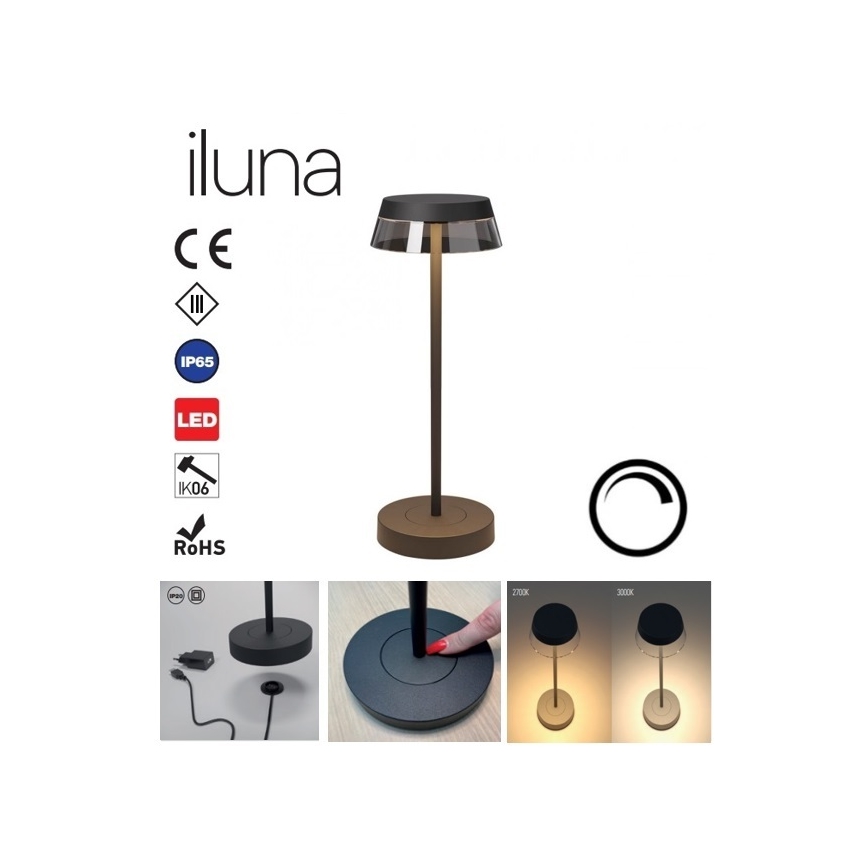 Redo 90312 - LED Zatemnitvena namizna svetilka na dotik ILUNA LED/2,5W/5V 2700-3000K 3000 mAh IP65 črna