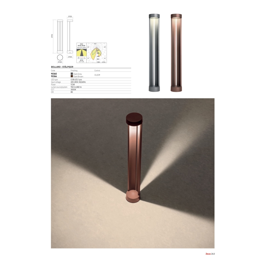 Redo 90365 - LED zunanja svetilka ZEUS LED/11,5W/230V 3000K 75 cm IP54 antracit