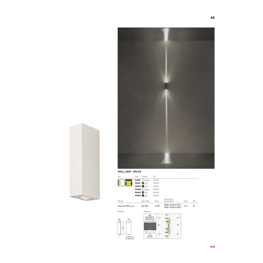 Redo 90421 - LED Zunanja stenska svetilka ACE 2xLED/5,84W/230V 3000K IP54 siva