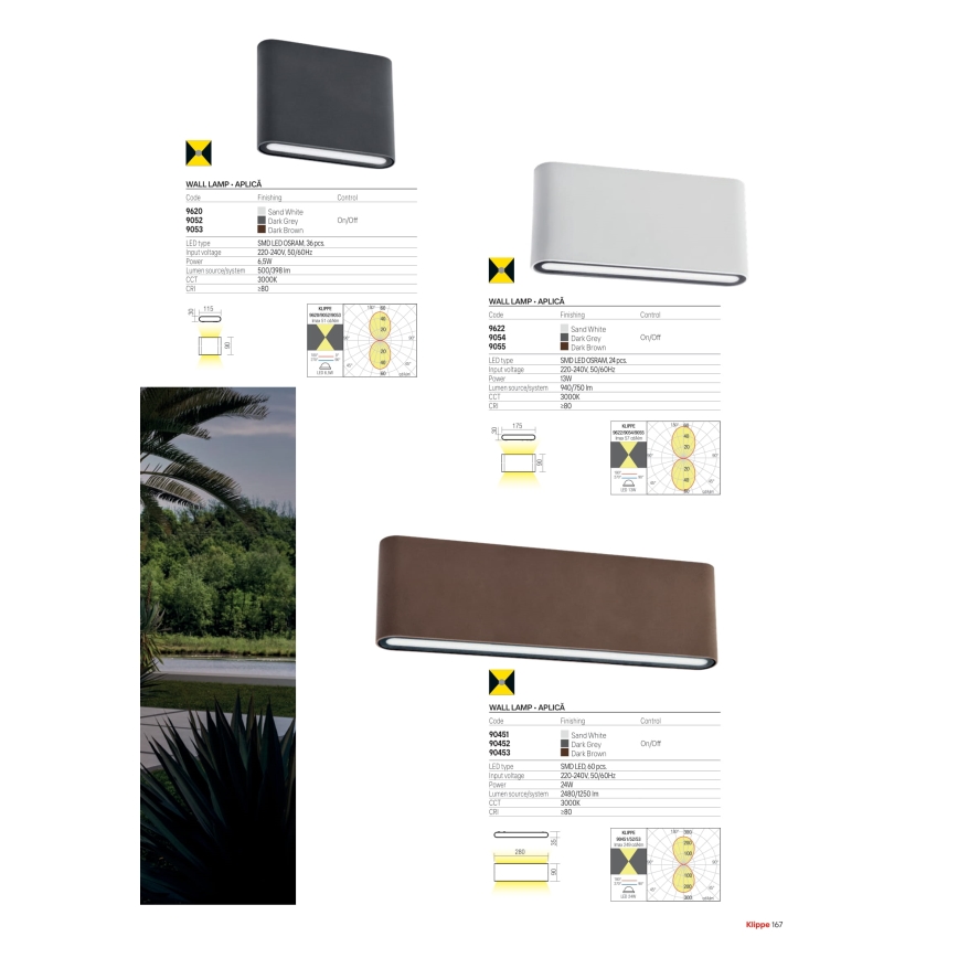 Redo 90453 - LED zunanje stensko svetilo KLIPPE LED/24W/230V 3000K IP54 rjave barve