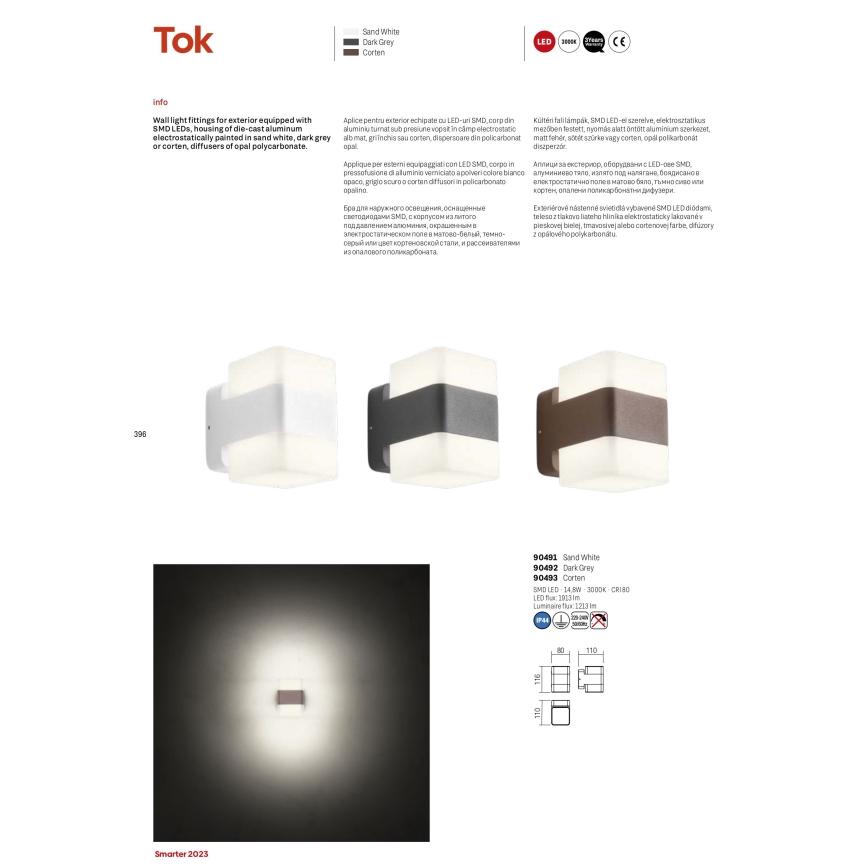 Redo 90492 - LED Zunanja stenska svetilka TOK LED/14,8W/230V IP44 antracit