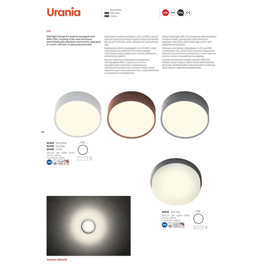 Redo 90496 - LED Zunanja stropna svetilka URANIA LED/10W/230V pr. 16 cm 3000K IP65 rjava